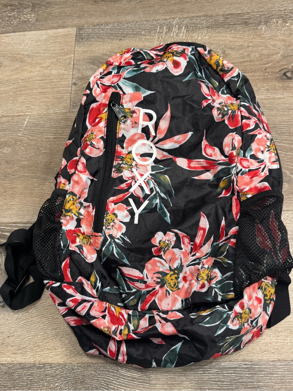 Roxy Floral Black Backpack - Lightweight Women’s Bag folds in a small pouch 1135